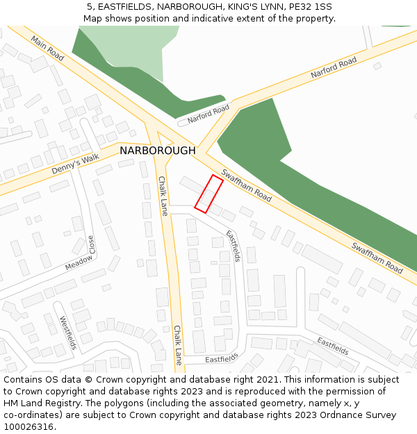 5, EASTFIELDS, NARBOROUGH, KING'S LYNN, PE32 1SS: Location map and indicative extent of plot