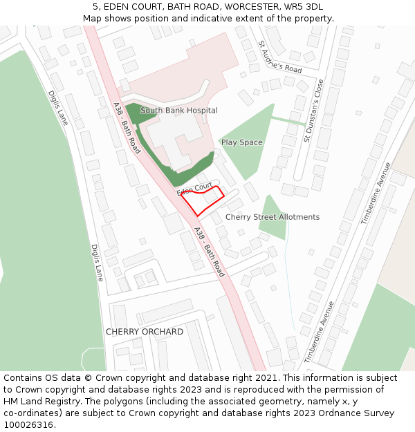 5, EDEN COURT, BATH ROAD, WORCESTER, WR5 3DL: Location map and indicative extent of plot