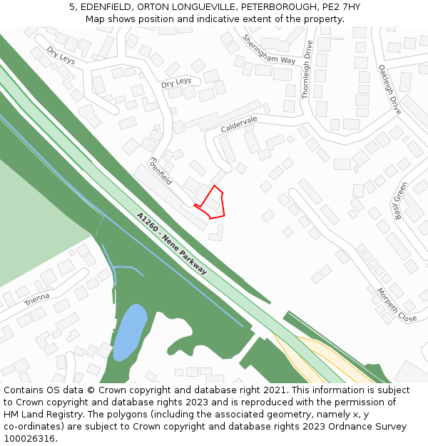 5, EDENFIELD, ORTON LONGUEVILLE, PETERBOROUGH, PE2 7HY: Location map and indicative extent of plot