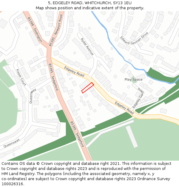 5, EDGELEY ROAD, WHITCHURCH, SY13 1EU: Location map and indicative extent of plot