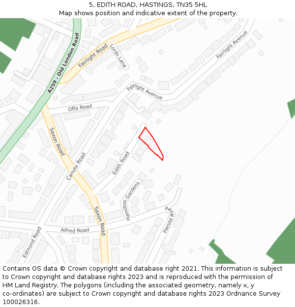 5, EDITH ROAD, HASTINGS, TN35 5HL: Location map and indicative extent of plot