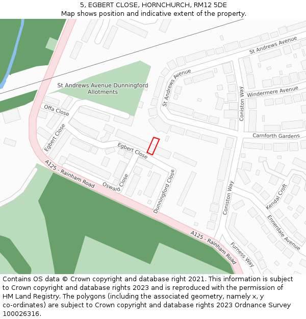 5, EGBERT CLOSE, HORNCHURCH, RM12 5DE: Location map and indicative extent of plot