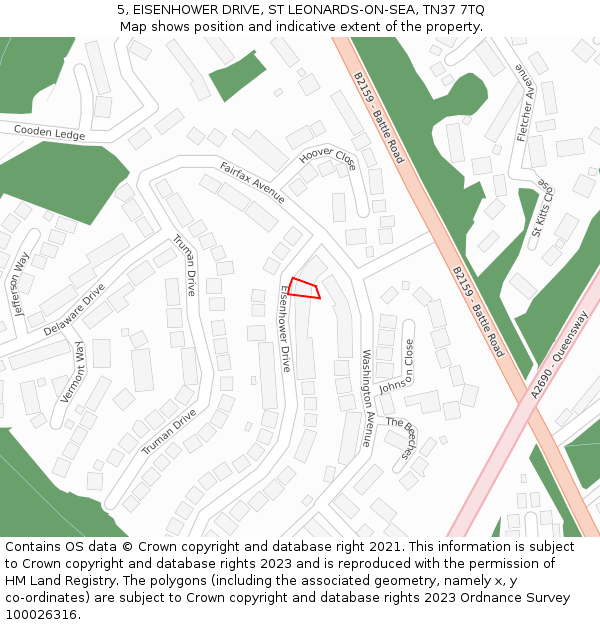 5, EISENHOWER DRIVE, ST LEONARDS-ON-SEA, TN37 7TQ: Location map and indicative extent of plot