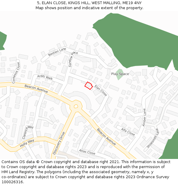 5, ELAN CLOSE, KINGS HILL, WEST MALLING, ME19 4NY: Location map and indicative extent of plot