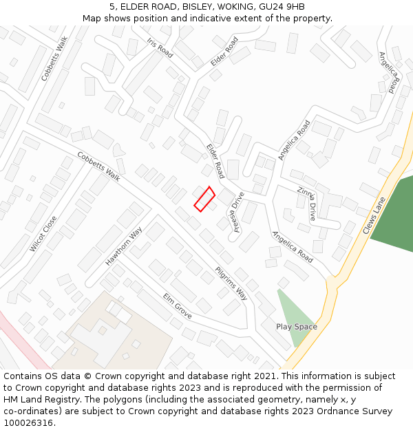 5, ELDER ROAD, BISLEY, WOKING, GU24 9HB: Location map and indicative extent of plot