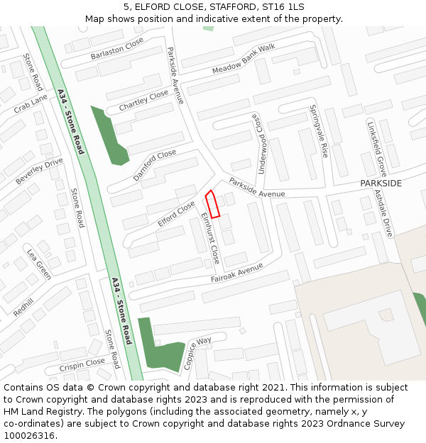 5, ELFORD CLOSE, STAFFORD, ST16 1LS: Location map and indicative extent of plot