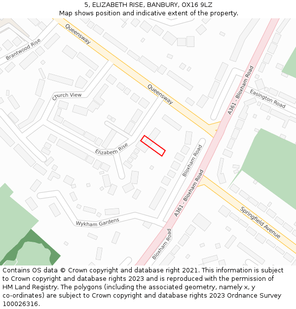 5, ELIZABETH RISE, BANBURY, OX16 9LZ: Location map and indicative extent of plot
