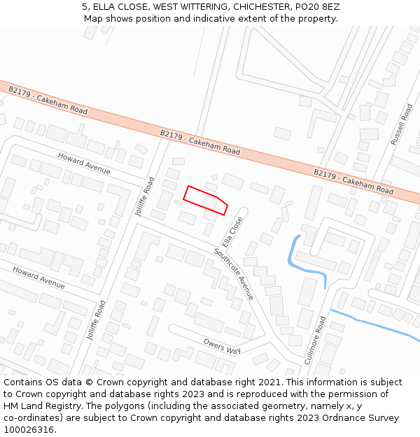 5, ELLA CLOSE, WEST WITTERING, CHICHESTER, PO20 8EZ: Location map and indicative extent of plot