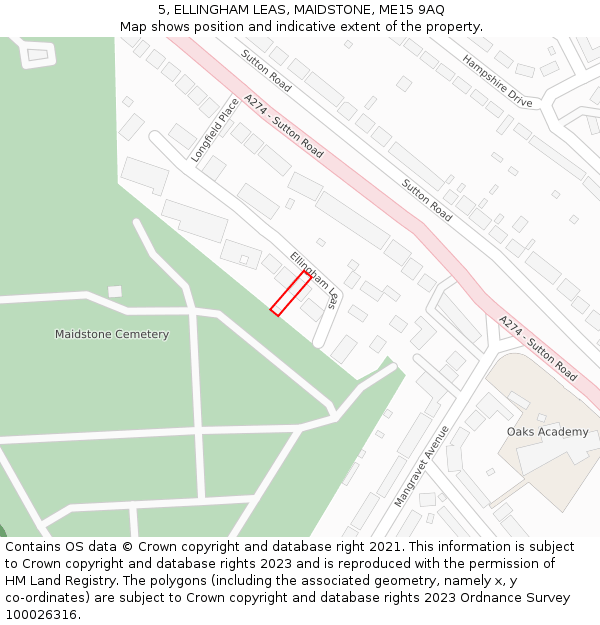 5, ELLINGHAM LEAS, MAIDSTONE, ME15 9AQ: Location map and indicative extent of plot