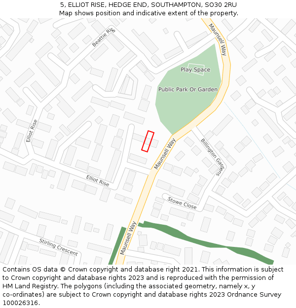 5, ELLIOT RISE, HEDGE END, SOUTHAMPTON, SO30 2RU: Location map and indicative extent of plot