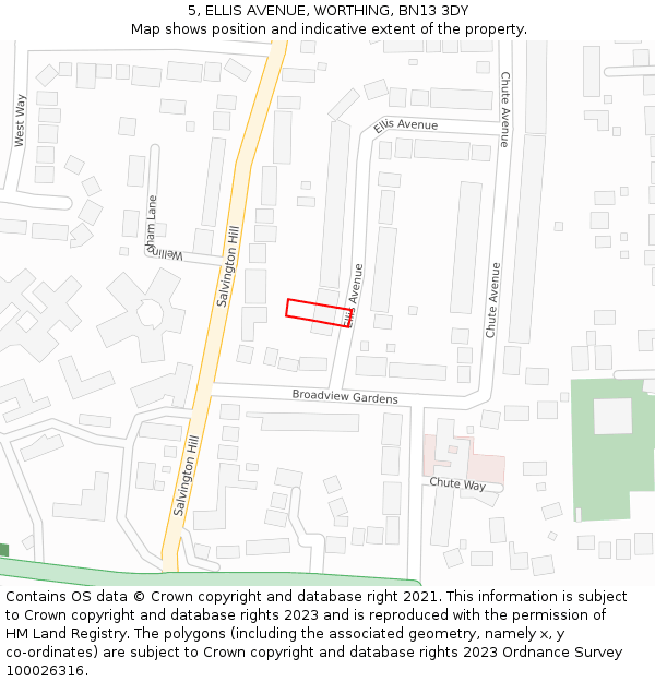 5, ELLIS AVENUE, WORTHING, BN13 3DY: Location map and indicative extent of plot