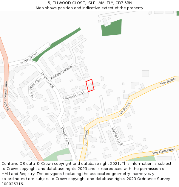 5, ELLWOOD CLOSE, ISLEHAM, ELY, CB7 5RN: Location map and indicative extent of plot
