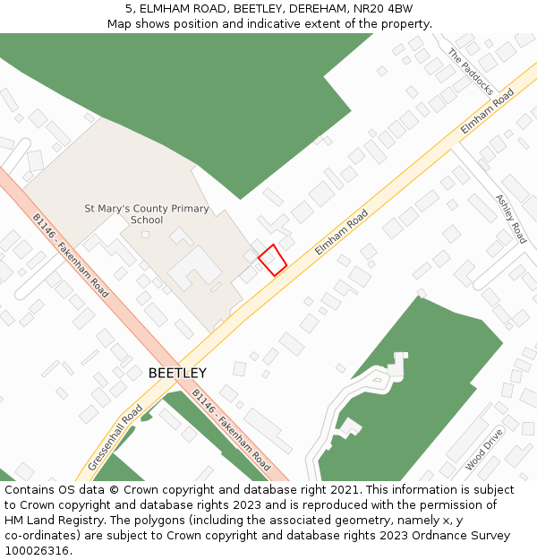 5, ELMHAM ROAD, BEETLEY, DEREHAM, NR20 4BW: Location map and indicative extent of plot