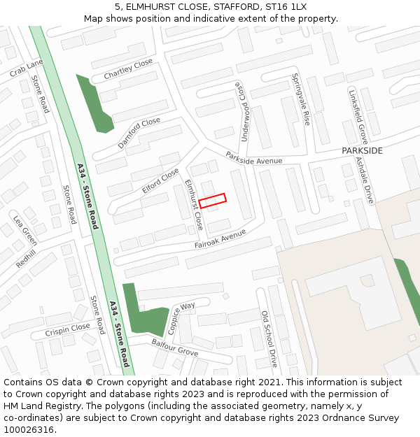 5, ELMHURST CLOSE, STAFFORD, ST16 1LX: Location map and indicative extent of plot