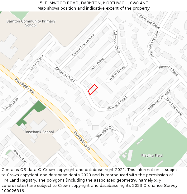 5, ELMWOOD ROAD, BARNTON, NORTHWICH, CW8 4NE: Location map and indicative extent of plot