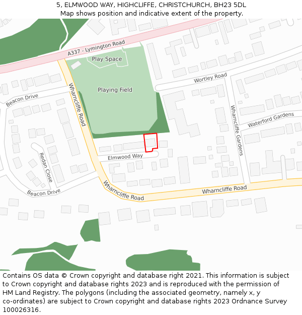 5, ELMWOOD WAY, HIGHCLIFFE, CHRISTCHURCH, BH23 5DL: Location map and indicative extent of plot
