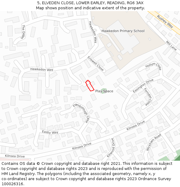 5, ELVEDEN CLOSE, LOWER EARLEY, READING, RG6 3AX: Location map and indicative extent of plot