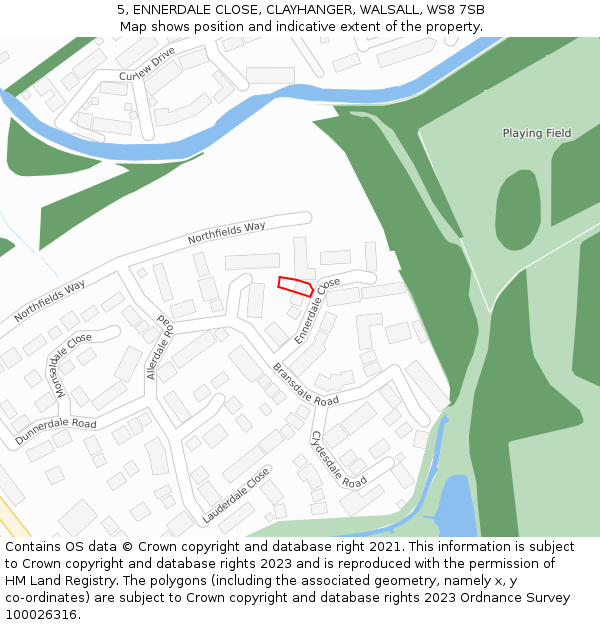5, ENNERDALE CLOSE, CLAYHANGER, WALSALL, WS8 7SB: Location map and indicative extent of plot