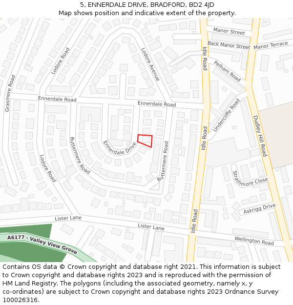 5, ENNERDALE DRIVE, BRADFORD, BD2 4JD: Location map and indicative extent of plot