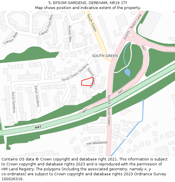 5, EPSOM GARDENS, DEREHAM, NR19 1TY: Location map and indicative extent of plot