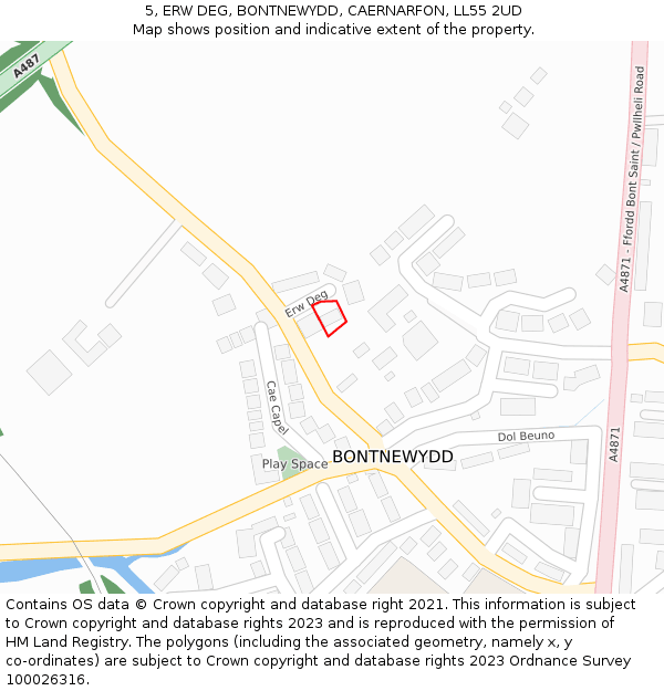 5, ERW DEG, BONTNEWYDD, CAERNARFON, LL55 2UD: Location map and indicative extent of plot