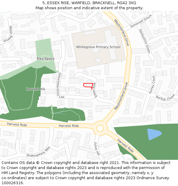 5, ESSEX RISE, WARFIELD, BRACKNELL, RG42 3XG: Location map and indicative extent of plot
