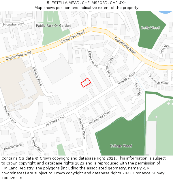 5, ESTELLA MEAD, CHELMSFORD, CM1 4XH: Location map and indicative extent of plot