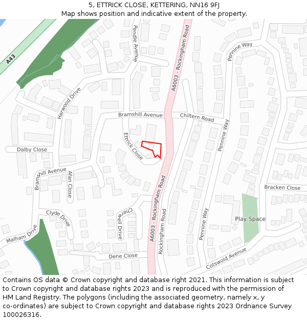 5, ETTRICK CLOSE, KETTERING, NN16 9FJ: Location map and indicative extent of plot