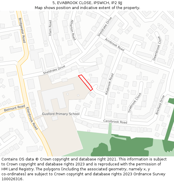 5, EVABROOK CLOSE, IPSWICH, IP2 9JJ: Location map and indicative extent of plot