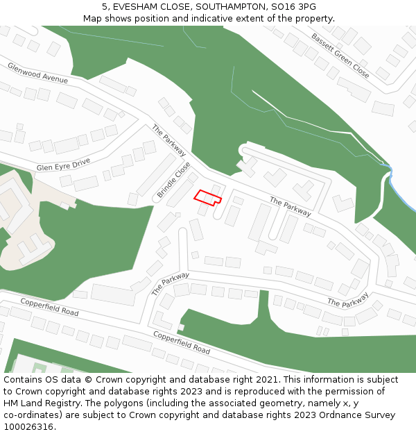 5, EVESHAM CLOSE, SOUTHAMPTON, SO16 3PG: Location map and indicative extent of plot