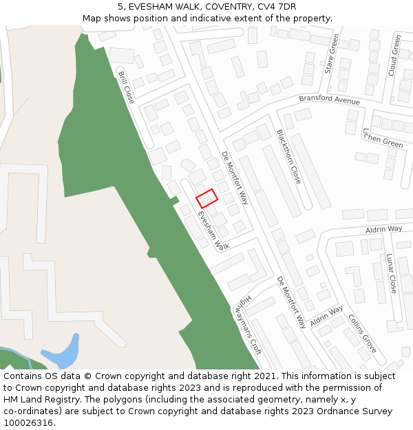 5, EVESHAM WALK, COVENTRY, CV4 7DR: Location map and indicative extent of plot