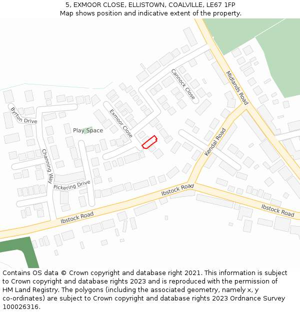 5, EXMOOR CLOSE, ELLISTOWN, COALVILLE, LE67 1FP: Location map and indicative extent of plot