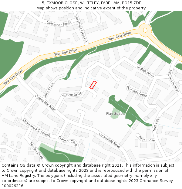5, EXMOOR CLOSE, WHITELEY, FAREHAM, PO15 7DF: Location map and indicative extent of plot