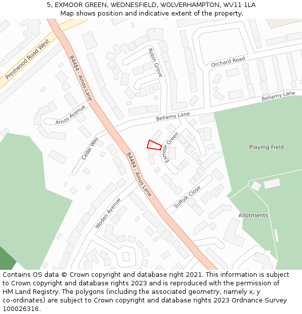 5, EXMOOR GREEN, WEDNESFIELD, WOLVERHAMPTON, WV11 1LA: Location map and indicative extent of plot