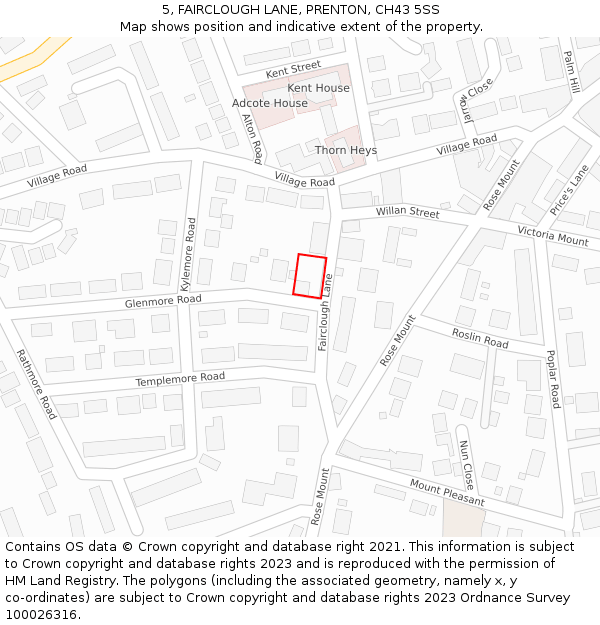5, FAIRCLOUGH LANE, PRENTON, CH43 5SS: Location map and indicative extent of plot