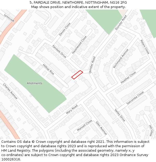 5, FAIRDALE DRIVE, NEWTHORPE, NOTTINGHAM, NG16 2FG: Location map and indicative extent of plot