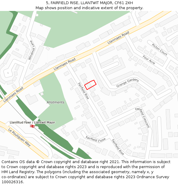5, FAIRFIELD RISE, LLANTWIT MAJOR, CF61 2XH: Location map and indicative extent of plot