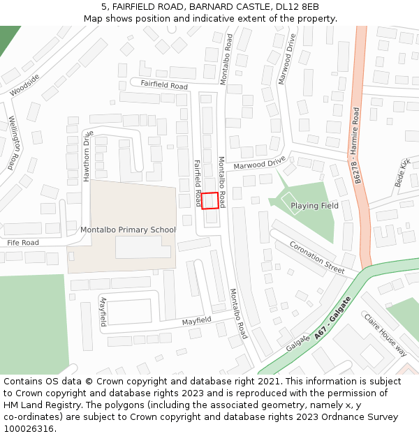 5, FAIRFIELD ROAD, BARNARD CASTLE, DL12 8EB: Location map and indicative extent of plot
