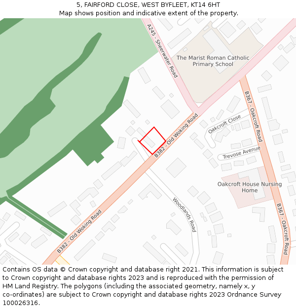 5, FAIRFORD CLOSE, WEST BYFLEET, KT14 6HT: Location map and indicative extent of plot
