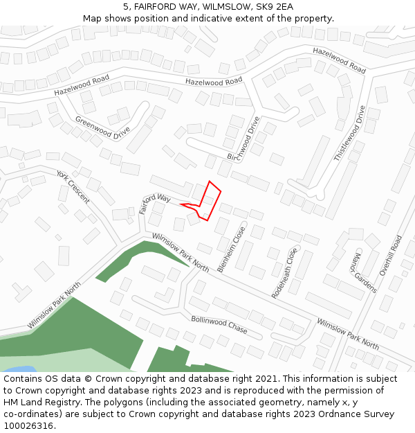 5, FAIRFORD WAY, WILMSLOW, SK9 2EA: Location map and indicative extent of plot