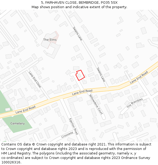 5, FAIRHAVEN CLOSE, BEMBRIDGE, PO35 5SX: Location map and indicative extent of plot