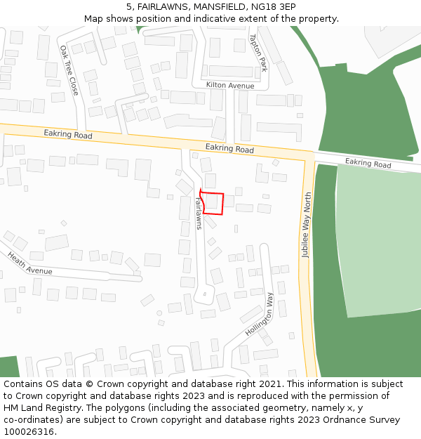 5, FAIRLAWNS, MANSFIELD, NG18 3EP: Location map and indicative extent of plot