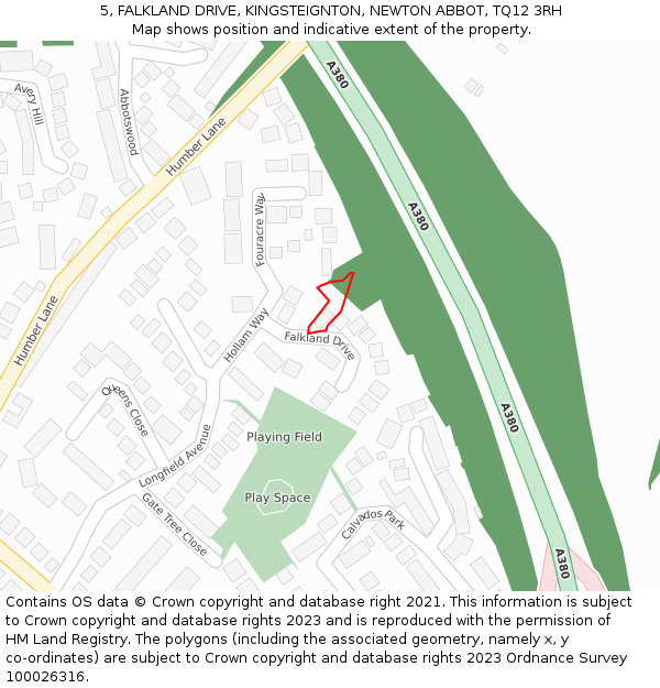 5, FALKLAND DRIVE, KINGSTEIGNTON, NEWTON ABBOT, TQ12 3RH: Location map and indicative extent of plot