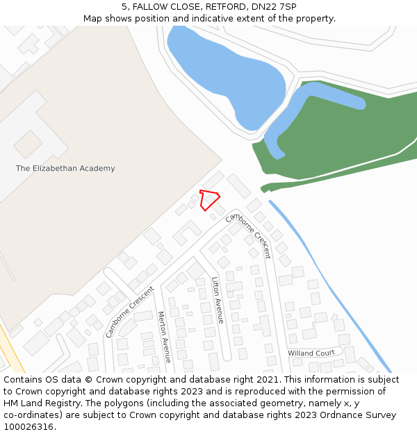 5, FALLOW CLOSE, RETFORD, DN22 7SP: Location map and indicative extent of plot