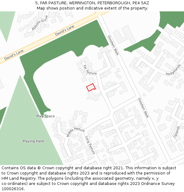 5, FAR PASTURE, WERRINGTON, PETERBOROUGH, PE4 5AZ: Location map and indicative extent of plot
