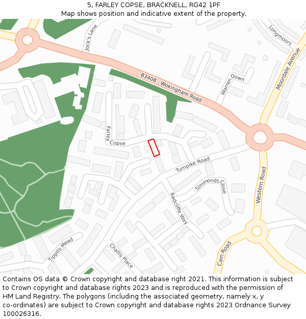 5, FARLEY COPSE, BRACKNELL, RG42 1PF: Location map and indicative extent of plot