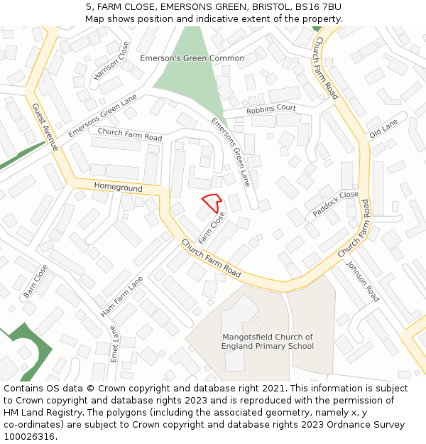 5, FARM CLOSE, EMERSONS GREEN, BRISTOL, BS16 7BU: Location map and indicative extent of plot