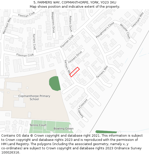 5, FARMERS WAY, COPMANTHORPE, YORK, YO23 3XU: Location map and indicative extent of plot