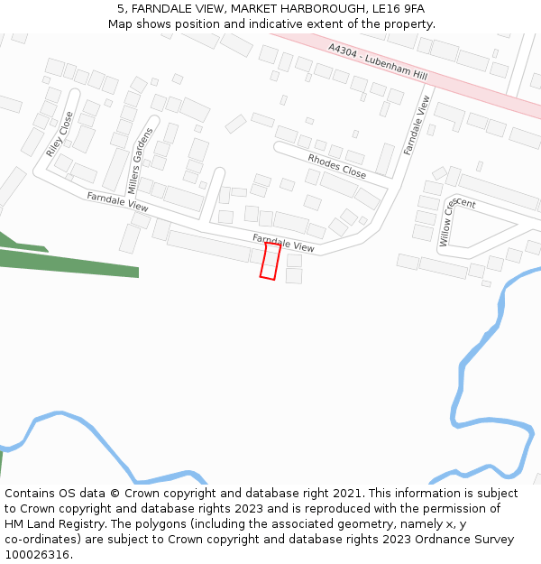 5, FARNDALE VIEW, MARKET HARBOROUGH, LE16 9FA: Location map and indicative extent of plot
