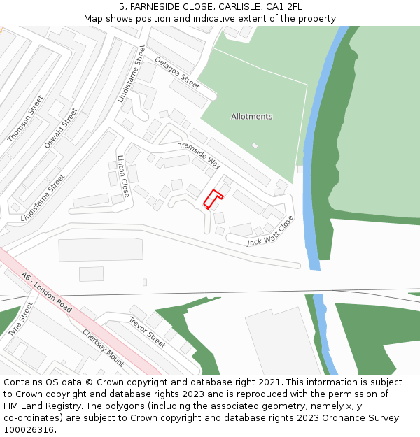 5, FARNESIDE CLOSE, CARLISLE, CA1 2FL: Location map and indicative extent of plot